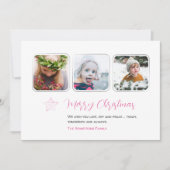 Minimalistisch Roze Ster Drie Foto Script Feestdagenkaart (Voorkant)