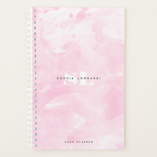 Minimalistisch roze Waterverf monogram Planner (Voorkant)