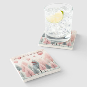 Minimalistisch Roze Winterbos Wonderland Monogram Stenen Onderzetter