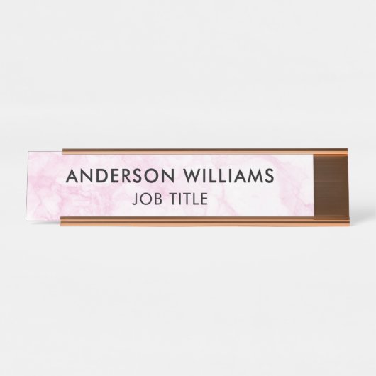 Minimalistisch Roze Wit Marmer Custom Bureau Naambordje (Voorkant)