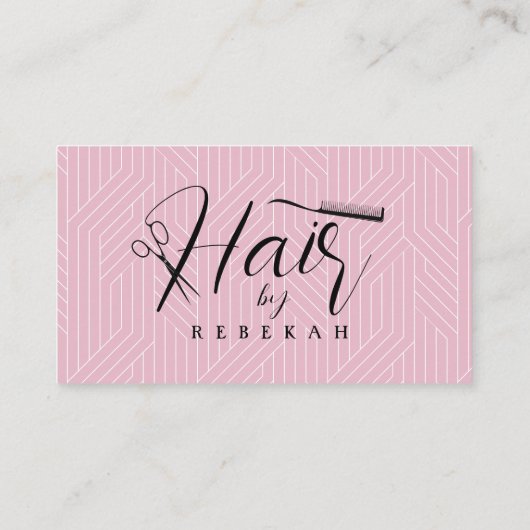 Minimalistisch Roze Wit Patroon Haarstylist QR Cod Visitekaartje (Achterkant)