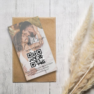 minimalistisch rsvp qr code bruiloft fotokoppel notitiekaartje