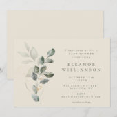 Minimalistisch Rustic Gold Greenery-Baby shower Kaart (Voorkant / Achterkant)