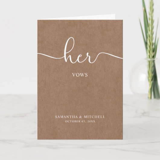 Minimalistisch Rustic Kraft her Vows Kaart (Voorkant)