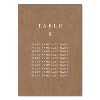 Minimalistisch Rustic Kraft Table Number met namen Kaart