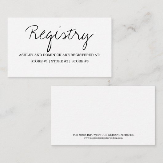 Minimalistisch Rustic Script Wedding Registry Informatiekaartje (Voorkant / Achterkant)