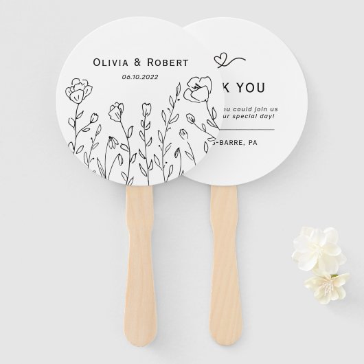 Minimalistisch Rustic Wildflower Wedding Hand Fan Handwaaier (Voorkant en achterkant)