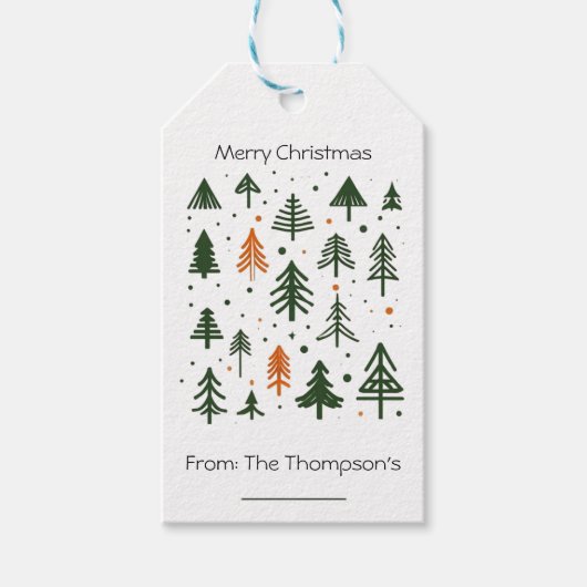 minimalistisch rustiek dennenboomontwerp Kerstmis Cadeaulabel (Voorkant)