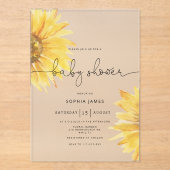 Minimalistisch Rustiek Zonnebloem Baby shower Acryl Uitnodigingen (Voorkant)