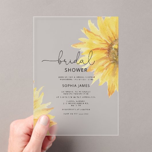 Minimalistisch Rustiek Zonnebloem Vrijgezellenfees Acryl Uitnodigingen (Insitu (Draagbaar))