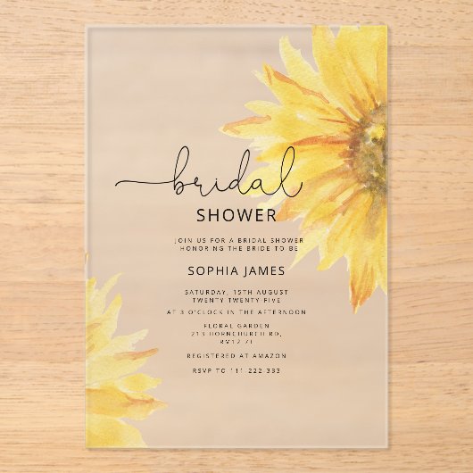 Minimalistisch Rustiek Zonnebloem Vrijgezellenfees Acryl Uitnodigingen (Voorkant)