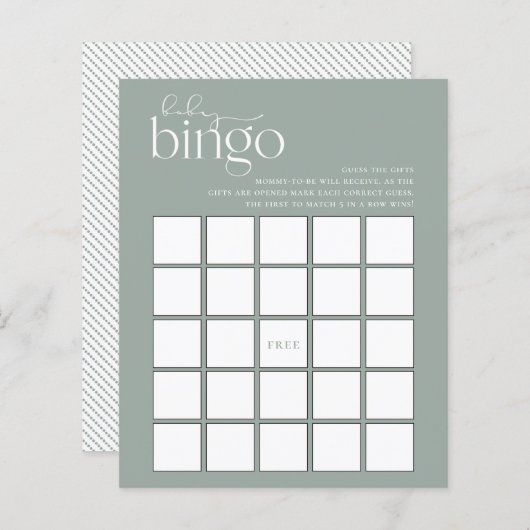 Minimalistisch Sage Green Baby Bingo Game (Voorkant / Achterkant)