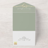 Minimalistisch Sage Green en Gold Wedding All In One Uitnodiging (Buitenkant)