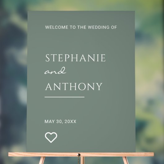 Minimalistisch Sage Green met Heart Modern Wedding Acryl Bord (Neutraal)