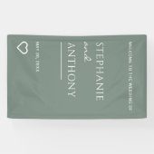 Minimalistisch Sage Green met Heart Modern Wedding Spandoek (Horizontaal)