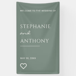 Minimalistisch Sage Green met Heart Modern Wedding Spandoek