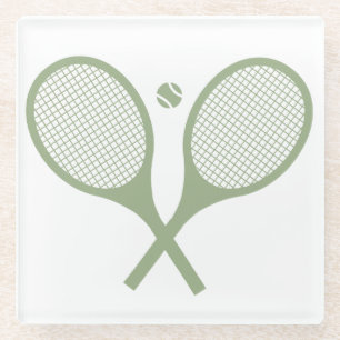 Minimalistisch Sage Green Tennis Racquets Ball Glazen Onderzetter