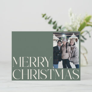 Minimalistisch  Sage Groen Twee foto Kerstmis Feestdagenkaart