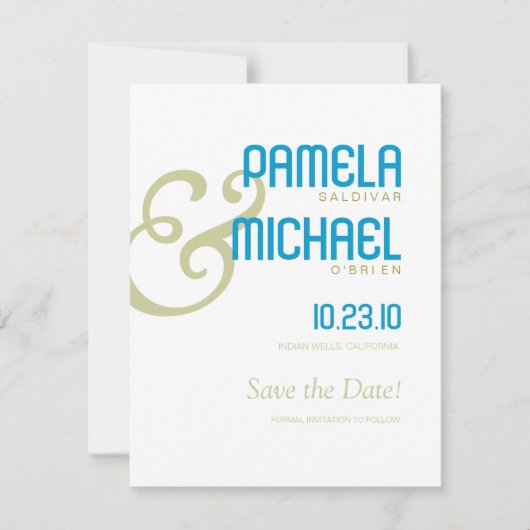 Minimalistisch Save the Date Aqua & Chartreuse Pal (Voorkant)