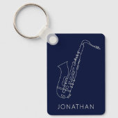 Minimalistisch Saxophone Navy Line Saxo Personaliz Sleutelhanger (Voorkant)