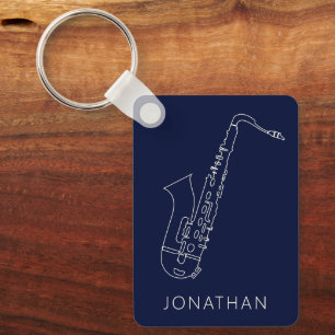Minimalistisch Saxophone Navy Line Saxo Personaliz Sleutelhanger