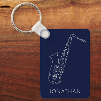 Minimalistisch Saxophone Navy Line Saxo Personaliz Sleutelhanger