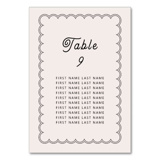 Minimalistisch scalloped Border Table Number met n Kaart (Voorkant)