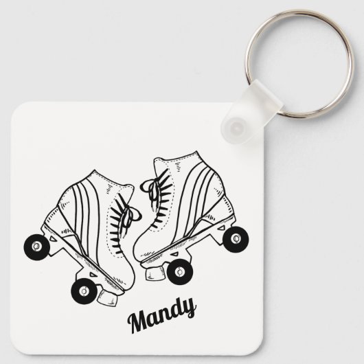 Minimalistisch Schaats met zwarte witte rolschaats Sleutelhanger (Achterkant)