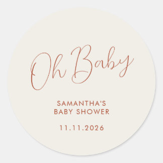 Minimalistisch Schrift elfenbeen Oh Baby Ronde Sticker