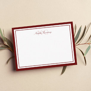 Minimalistisch Schrift Maroon Twee Rand Monogram Notitiekaartje