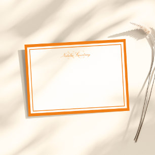 Minimalistisch Schrift Oranje Twee Rand Monogram Notitiekaartje