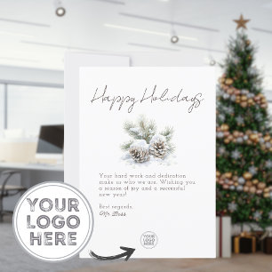 minimalistisch schrift, zakelijke besneeuwde denne feestdagenkaart