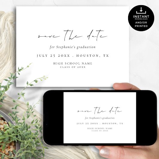 Minimalistisch Script 2024 Afstuderen De datum ops Save The Date