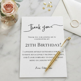 Minimalistisch script 21e verjaardag bedankt kaart