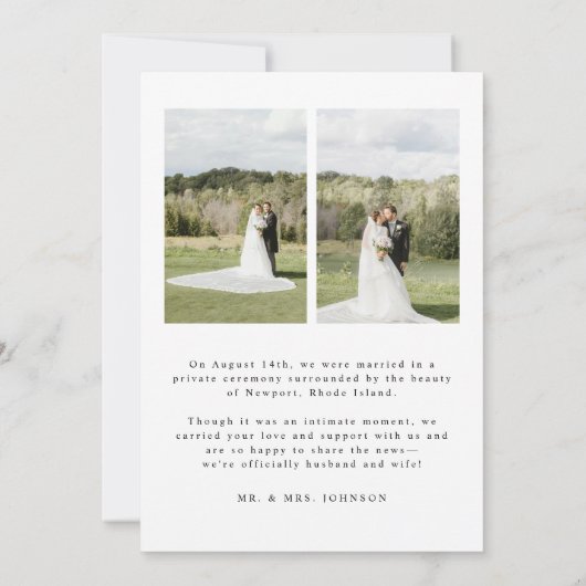 Minimalistisch Script 3-Foto Trouw Elopement Aankondiging (Achterkant)