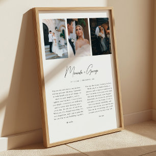 Minimalistisch script 3-foto's aangepaste huwelijk poster