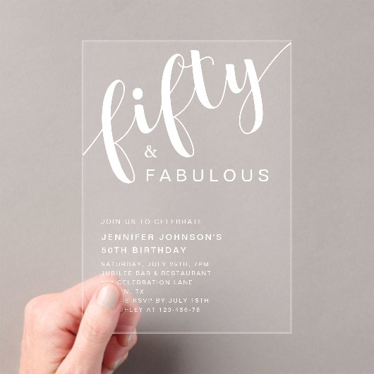 Minimalistisch script 50ste verjaardag acryl uitnodigingen (Insitu (Draagbaar))