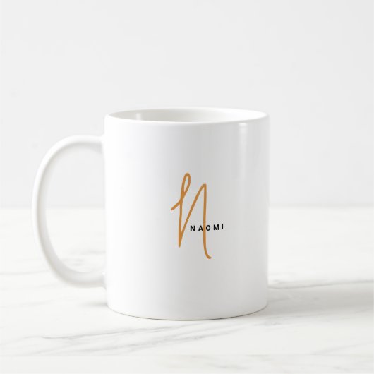 Minimalistisch script | Aangepast monogram en naam Koffiemok (Links)