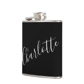 Minimalistisch script - Aangepaste naam zwart Heupfles (Links)