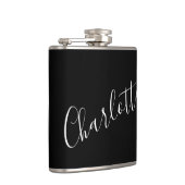 Minimalistisch script - Aangepaste naam zwart Heupfles (Rechts)