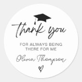 Minimalistisch script Afstuderen bedankt Ronde Sticker (Voorkant)