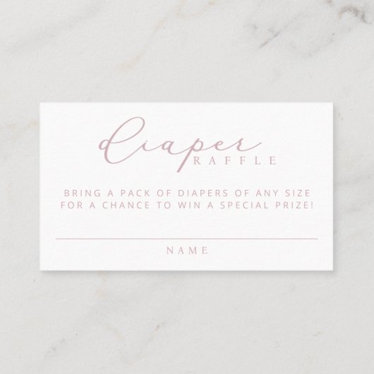 Minimalistisch Script Baby shower Luier Raffle Kaa Plaatskaartje (Achterkant)