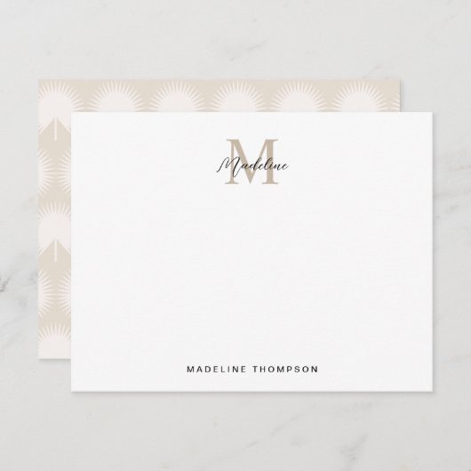 Minimalistisch Script Beige Anahaw Leaves Monogram Notitiekaartje (Voorkant / Achterkant)
