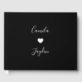 Minimalistisch Script Black en White Heart Wedding Gastenboek (Voorkant)