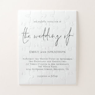 Minimalistisch Script Black White Wedding Invitati Legpuzzel