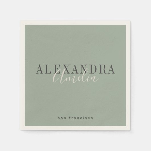 Minimalistisch script Boho Sage Green Custom Busin Servet (Voorkant)