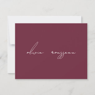 Minimalistisch script Bordeaux wijn Persoonlijk Notitiekaartje