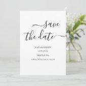 Minimalistisch script bruiloft bewaar de datumkaar save the date (Staand voorkant)