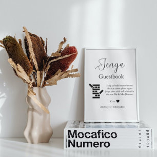 Minimalistisch script bruiloft Jenga gastenboek Poster