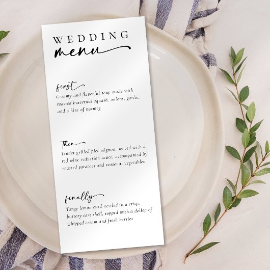 Minimalistisch script bruiloft menu